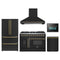 Forno 5-Piece Appliance Package - 48-Inch Galiano French Door Dual Fuel Range, Wall Mount Range Hood, 36-Inch Refrigerator, Dishwasher, and 24-Inch Microwave Oven in Black with Antique Brass Trim
