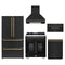 Forno 5-Piece Appliance Package - 30-inch Dual Fuel Range, Hood, Refrigerator, Dishwasher and 30-Inch Microwave Drawer in Black with Antique Brass Trim