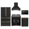 Forno 5-Piece Appliance Package - 30-inch Dual Fuel Range, Hood, Refrigerator, Dishwasher and 24-Inch Microwave Drawer in Black with Antique Brass Trim