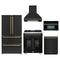 Forno 5-Piece Appliance Package - 30-inch Dual Fuel Range, Hood, Refrigerator, Dishwasher and 30-Inch Microwave Oven in Black with Antique Brass Trim
