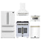 Forno 5-Piece Appliance Package - 30-inch Dual Fuel Range, Hood, Refrigerator, Dishwasher and 24-Inch Microwave Drawer in White with Antique Brass Trim