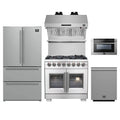 Forno 5-Piece Pro Appliance Package - 36-Inch Capriasca French Door Dual Fuel Range, Refrigerator, Wall Mount Hood with Backsplash, 24-Inch Microwave Drawer, & 3-Rack Dishwasher in Stainless Steel