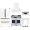 Forno 5-Piece Appliance Package - 36-inch Capriasca French Door Dual Fuel Range, Hood, 36-Inch French Door Refrigerator, Dishwasher and 30-Inch Microwave Drawer in White with Antique Brass Trim