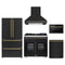 Forno 5-Piece Appliance Package - 36-inch Dual Fuel Range, Hood, Refrigerator, Dishwasher and 24-Inch Microwave Drawer in Black with Antique Brass Trim