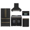 Forno 5-Piece Appliance Package - 36-inch Dual Fuel Range, Hood, Refrigerator, Dishwasher and 30-Inch Microwave Oven in Black with Antique Brass Trim