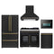 Forno 5-Piece Appliance Package - 36-inch Dual Fuel Range, Hood, Refrigerator, Dishwasher and 24-Inch Microwave Oven in Black with Antique Brass Trim