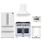 Forno 5-Piece Appliance Package - 36-inch Dual Fuel Range, Hood, Refrigerator, Dishwasher and 24-Inch Microwave Drawer in White with Antique Brass Trim