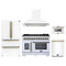 Forno 5-Piece Appliance Package - 48-inch Capriasca French Door Dual Fuel Range, Hood, 36-Inch French Door Refrigerator, Dishwasher and 24-Inch Microwave Drawer in White with Antique Brass Trim