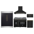 Forno 5-Piece Appliance Package - 48-inch Capriasca French Door Dual Fuel Range, Hood, 60-Inch Built-In Refrigerator, Dishwasher and 30-Inch Microwave Drawer in Black with Antique Brass Trim