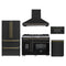 Forno 5-Piece Appliance Package - 48-inch Dual Fuel Range, Hood, Refrigerator, Dishwasher and 30-Inch Microwave Drawer in Black with Antique Brass Trim