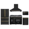 Forno 5-Piece Appliance Package - 48-inch Dual Fuel Range, Hood, Refrigerator, Dishwasher and 24-Inch Microwave Drawer in Black with Antique Brass Trim