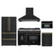 Forno 5-Piece Appliance Package - 48-inch Dual Fuel Range, Hood, Refrigerator, Dishwasher and 30-Inch Microwave Oven in Black with Antique Brass Trim