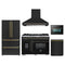 Forno 5-Piece Appliance Package - 48-inch Dual Fuel Range, Hood, Refrigerator, Dishwasher and 24-Inch Microwave Oven in Black with Antique Brass Trim