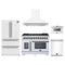 Forno 5-Piece Appliance Package - 48-inch Dual Fuel Range, Hood, Refrigerator, Dishwasher and 24-Inch Microwave Drawer in White with Antique Brass Trim
