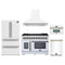 Forno 5-Piece Appliance Package - 48-inch Dual Fuel Range, Hood, Refrigerator, Dishwasher and 30-Inch Microwave Oven in White with Antique Brass Trim