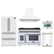 Forno 5-Piece Appliance Package - 48-inch Dual Fuel Range, Hood, Refrigerator, Dishwasher and 24-Inch Microwave Oven in White with Antique Brass Trim