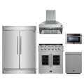 Forno 5-Piece Appliance Package - 30-inch Galiano French Door Gas Range, Hood, 60-Inch Built-In Refrigerator, Dishwasher and 24-Inch Microwave Drawer in Stainless Steel