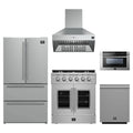 Forno 5-Piece Appliance Package - 30-inch Galiano French Door Gas Range, Hood, 36-Inch French Door Refrigerator, Dishwasher and 24-Inch Microwave Drawer in Stainless Steel
