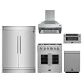 Forno 5-Piece Appliance Package - 30-inch Galiano French Door Gas Range, Hood, 60-Inch Built-In Refrigerator, Dishwasher and 30-Inch Microwave Drawer in Stainless Steel