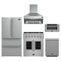Forno 5-Piece Appliance Package - 30-inch Galiano French Door Gas Range, Hood, 36-Inch French Door Refrigerator, Dishwasher and 30-Inch Microwave Drawer in Stainless Steel