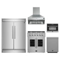 Forno 5-Piece Appliance Package - 30-inch Galiano French Door Gas Range, Hood, 60-Inch Built-In Refrigerator, Dishwasher and 24-Inch Microwave Oven in Stainless Steel