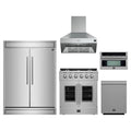 Forno 5-Piece Appliance Package - 30-inch Galiano French Door Gas Range, Hood, 60-Inch Built-In Refrigerator, Dishwasher and 30-Inch Microwave Oven in Stainless Steel
