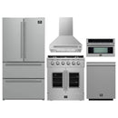 Forno 5-Piece Appliance Package - 30-inch Gas Range, Hood, Refrigerator, Dishwasher and 30-Inch Microwave Oven in Stainless Steel