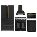 Forno 5-Piece Appliance Package - 30-inch Gas Range, Hood, Refrigerator, Dishwasher and 24-Inch Microwave Drawer in Black