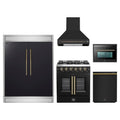 Forno 5-Piece Appliance Package - 30-inch Galiano French Door Gas Range, Hood, 60-Inch Built-In Refrigerator, Dishwasher and 24-Inch Microwave Oven in Black with Antique Brass Trim