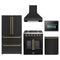 Forno 5-Piece Appliance Package - 30-inch Galiano French Door Gas Range, Hood, 36-Inch French Door Refrigerator, Dishwasher and 24-Inch Microwave Oven in Black with Antique Brass Trim