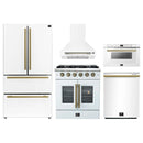 Forno 5-Piece Appliance Package - 30-inch Gas Range, Hood, Refrigerator, Dishwasher and 24-Inch Microwave Drawer in White