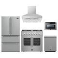 Forno 5-Piece Appliance Package - 36-inch Galiano French Door Gas Range, Hood, 36-Inch French Door Refrigerator, Dishwasher and 24-Inch Microwave Drawer in Stainless Steel