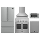 Forno 5-Piece Appliance Package - 36-inch Gas Range, Hood, Refrigerator, Dishwasher and 30-Inch Microwave Drawer in Stainless Steel
