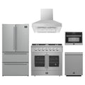 Forno 5-Piece Appliance Package - 36-inch Galiano French Door Gas Range, Hood, 36-Inch French Door Refrigerator, Dishwasher and 24-Inch Microwave Oven in Stainless Steel