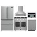 Forno 5-Piece Appliance Package - 36-inch Gas Range, Hood, Refrigerator, Dishwasher and 30-Inch Microwave Oven in Stainless Steel
