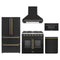 Forno 5-Piece Appliance Package - 36-inch Galiano French Door Gas Range, Hood, 36-Inch French Door Refrigerator, Dishwasher and 30-Inch Microwave Drawer in Black with Antique Brass Trim