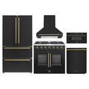 Forno 5-Piece Appliance Package - 36-inch Gas Range, Hood, Refrigerator, Dishwasher and 30-Inch Microwave Drawer in Black