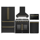 Forno 5-Piece Appliance Package - 36-inch Gas Range, Hood, Refrigerator, Dishwasher and 24-Inch Microwave Drawer in Black