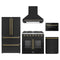 Forno 5-Piece Appliance Package - 36-inch Galiano French Door Gas Range, Hood, 36-Inch French Door Refrigerator, Dishwasher and 24-Inch Microwave Drawer in Black with Antique Brass Trim