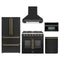 Forno 5-Piece Appliance Package - 36-inch Galiano French Door Gas Range, Hood, 36-Inch French Door Refrigerator, Dishwasher and 30-Inch Microwave Oven in Black with Antique Brass Trim