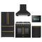 Forno 5-Piece Appliance Package - 36-inch Galiano French Door Gas Range, Hood, 36-Inch French Door Refrigerator, Dishwasher and 24-Inch Microwave Oven in Black with Antique Brass Trim