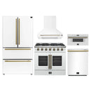 Forno 5-Piece Appliance Package - 36-inch Gas Range, Hood, Refrigerator, Dishwasher and 30-Inch Microwave Drawer in White