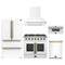 Forno 5-Piece Appliance Package - 36-inch Galiano French Door Gas Range, Hood, 36-Inch French Door Refrigerator, Dishwasher and 30-Inch Microwave Drawer in White with Antique Brass Trim
