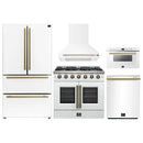 Forno 5-Piece Appliance Package - 36-inch Gas Range, Hood, Refrigerator, Dishwasher and 24-Inch Microwave Drawer in White