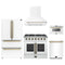 Forno 5-Piece Appliance Package - 36-inch Galiano French Door Gas Range, Hood, 36-Inch French Door Refrigerator, Dishwasher and 24-Inch Microwave Drawer in White with Antique Brass Trim