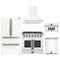Forno 5-Piece Appliance Package - 36-inch Galiano French Door Gas Range, Hood, 36-Inch French Door Refrigerator, Dishwasher and 30-Inch Microwave Oven in White with Antique Brass Trim