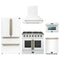 Forno 5-Piece Appliance Package - 36-inch Galiano French Door Gas Range, Hood, 36-Inch French Door Refrigerator, Dishwasher and 24-Inch Microwave Oven in White with Antique Brass Trim