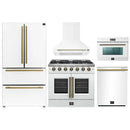 Forno 5-Piece Appliance Package - 36-inch Gas Range, Hood, Refrigerator, Dishwasher and 24-Inch Microwave Oven in White