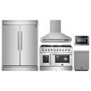 Forno 5-Piece Appliance Package - 48-inch Gas Range, Hood, Refrigerator, Dishwasher and 24-Inch Microwave Drawer in Stainless Steel