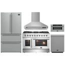 Forno 5-Piece Appliance Package - 48-inch Gas Range, Hood, Refrigerator, Dishwasher and 30-Inch Microwave Drawer in Stainless Steel